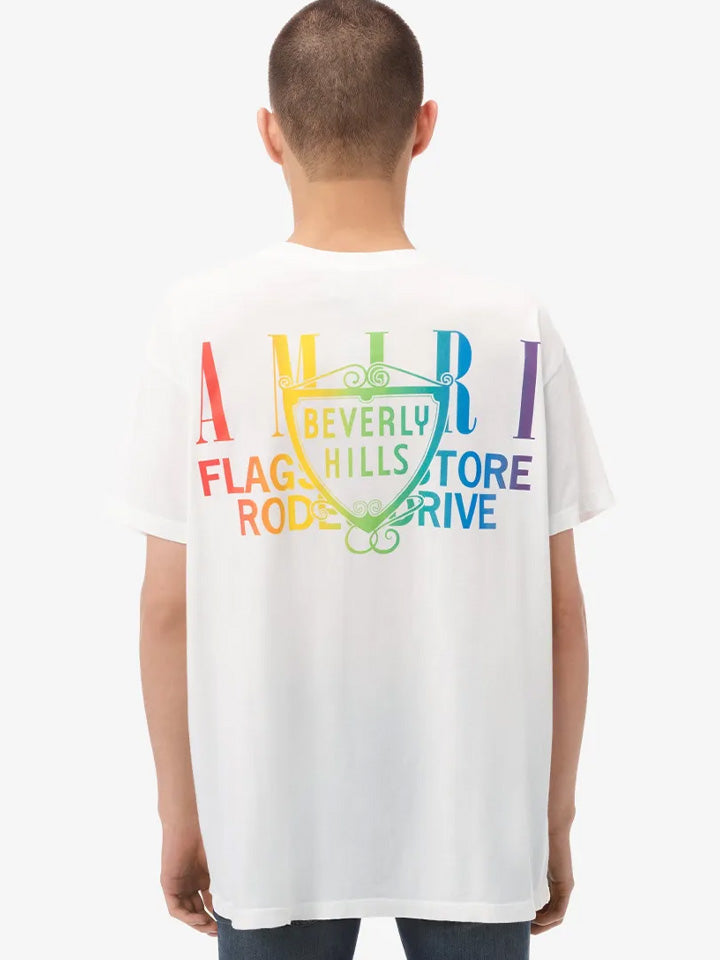 Amiri XO Beverly Hills Rainbow Printed T-Shirt in White