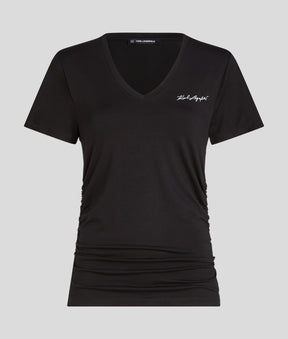 SIGNATURE V-NECK RUCHED T-SHIRT