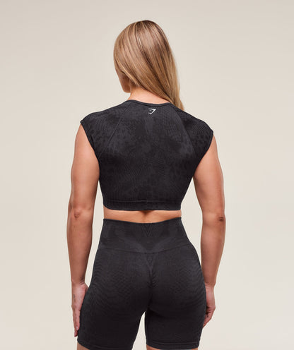 Gymshark Adapt Animal X Whitney Seamless Crop Top - Black/Asphalt Grey