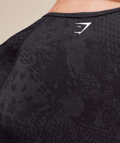 Gymshark Adapt Animal X Whitney Seamless Crop Top - Black/Asphalt Grey