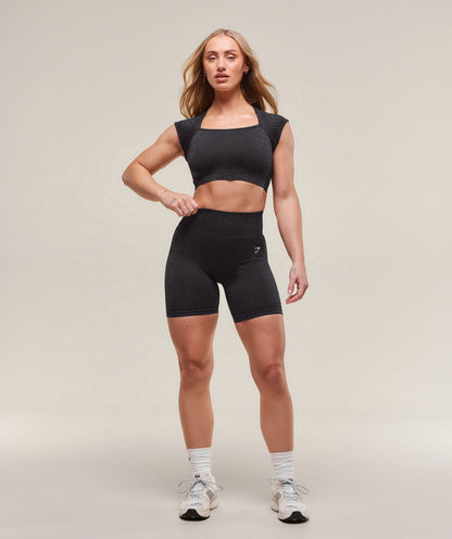 Gymshark Adapt Animal X Whitney Seamless Crop Top - Black/Asphalt Grey