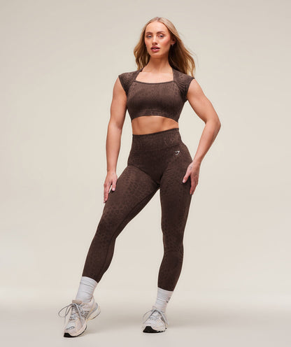 Gymshark Adapt Animal X Whitney Seamless Crop Top - Brown