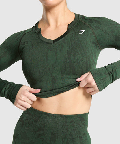 Gymshark Adapt Camo Seamless Long Sleeve Top - Trail Green/Classic Green