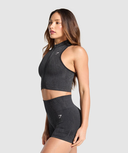 Gymshark Adapt Camo Seamless Zip Up Crop Top - Asphalt Grey/Black