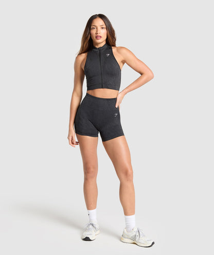 Gymshark Adapt Camo Seamless Zip Up Crop Top - Asphalt Grey/Black