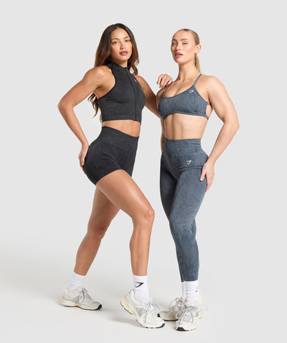 Gymshark Adapt Camo Seamless Zip Up Crop Top - Asphalt Grey/Black