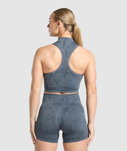 Gymshark Adapt Camo Seamless Zip Up Crop Top - Titanium Blue/Denim Grey