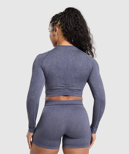 Gymshark Adapt Fleck Seamless Long Sleeve Crop Top - Weighted Purple/Metal Purple
