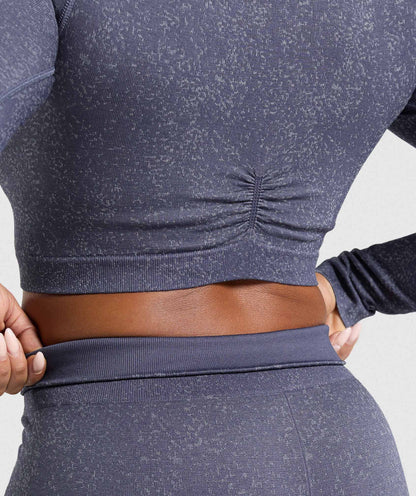 Gymshark Adapt Fleck Seamless Long Sleeve Crop Top - Weighted Purple/Metal Purple