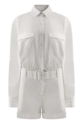 Adia Linen Belted Playsuit - White