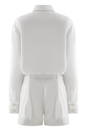 Adia Linen Belted Playsuit - White
