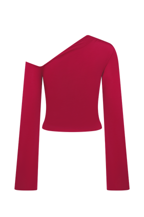 Ainsley Asymmetrical Long Sleeve Top With Floral Hardware - Fuchsia Pink