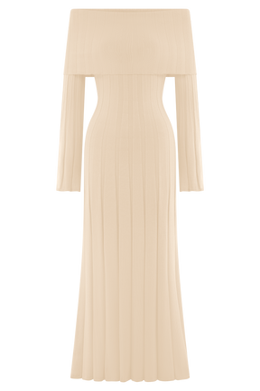 Alonza Long Sleeve Knit Midi Dress - Cream