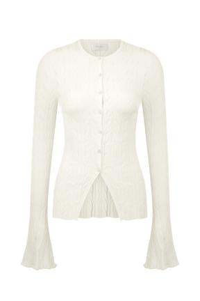Amy Pointelle Bell Sleeve Cardigan - Ivory