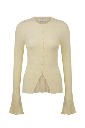 Amy Pointelle Bell Sleeve Cardigan - Lemon