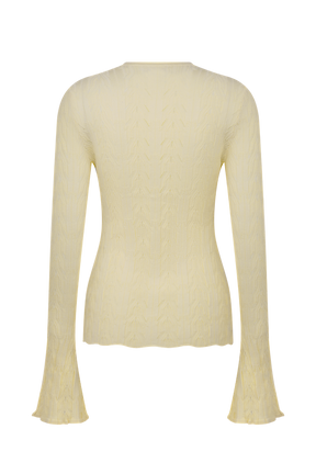 Amy Pointelle Bell Sleeve Cardigan - Lemon