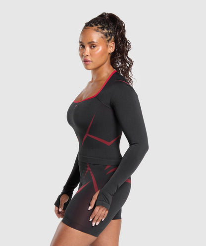 Gymshark Apex Lift Seamless Long Sleeve Crop Top - Black/Carmine Red