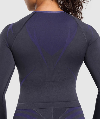 Gymshark Apex Lift Seamless Long Sleeve Crop Top - Heavy Blue/Cobalt Purple