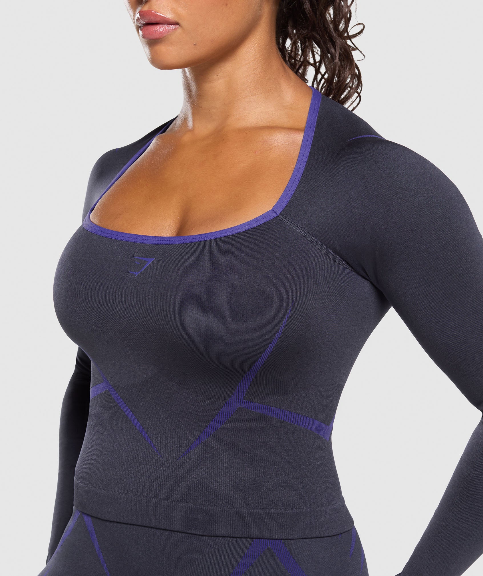 Gymshark Apex Lift Seamless Long Sleeve Crop Top - Heavy Blue/Cobalt Purple