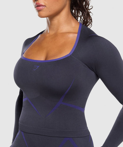 Gymshark Apex Lift Seamless Long Sleeve Crop Top - Heavy Blue/Cobalt Purple