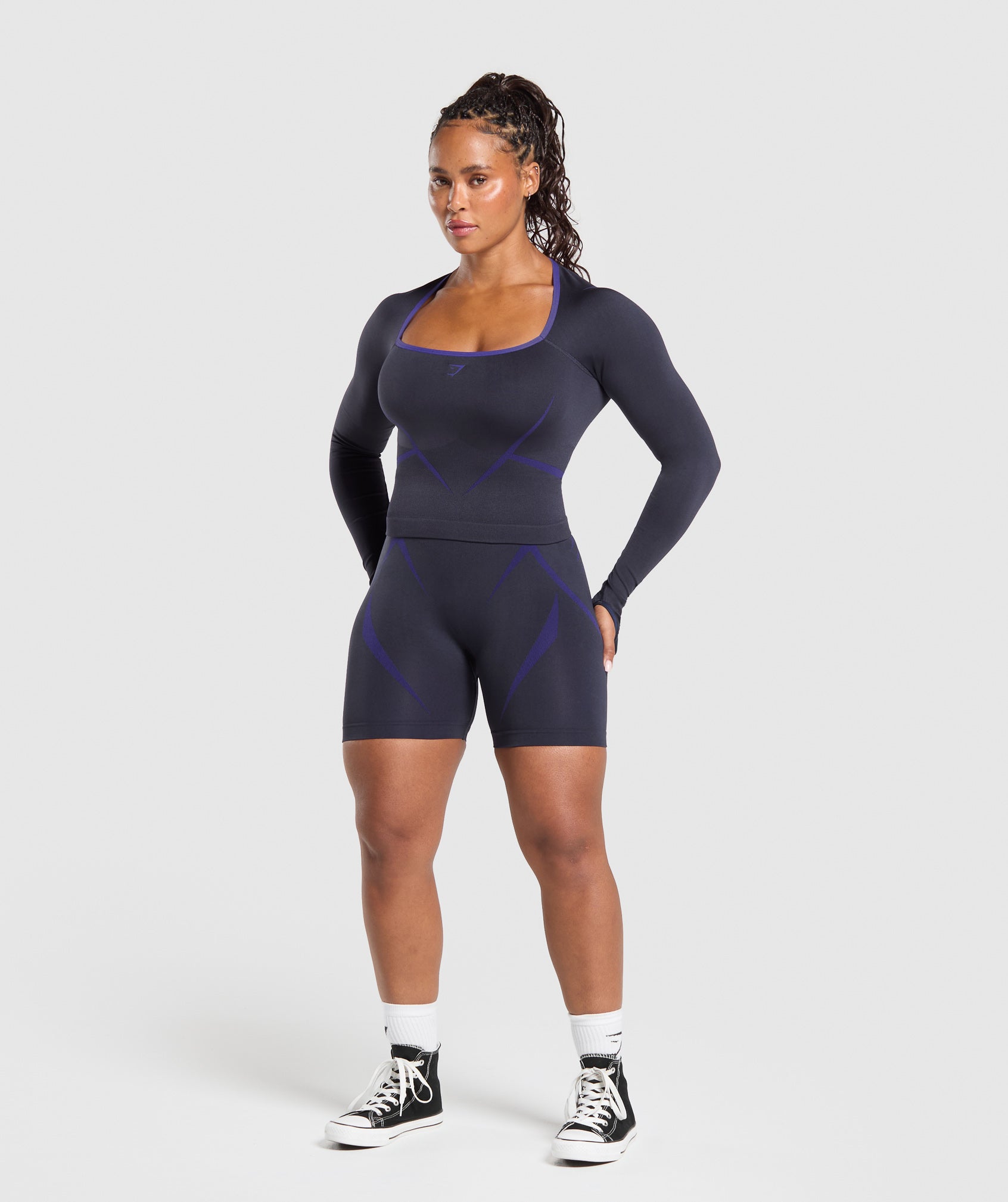 Gymshark Apex Lift Seamless Long Sleeve Crop Top - Heavy Blue/Cobalt Purple