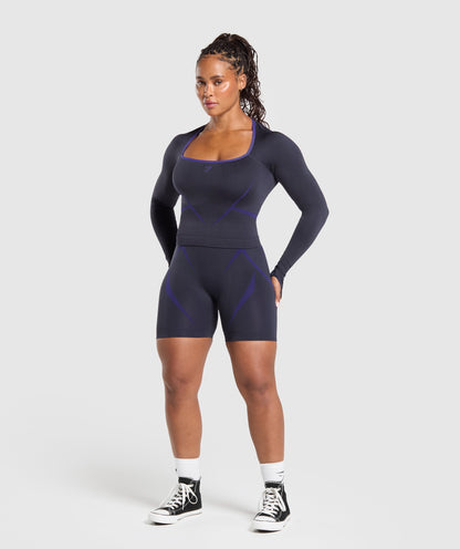 Gymshark Apex Lift Seamless Long Sleeve Crop Top - Heavy Blue/Cobalt Purple