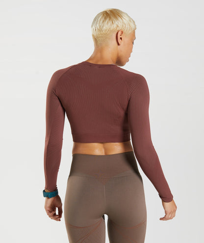Gymshark Apex Seamless Crop Top - Cherry Brown/Truffle Brown