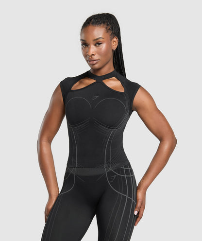 Gymshark Apex Seamless Midi T-Shirt - Black/Graphite Grey