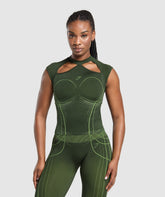 Gymshark Apex Seamless Midi T-Shirt - Trail Green/Energy Gelato Green