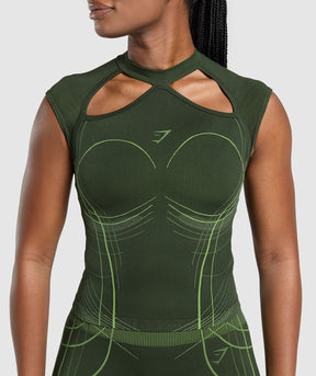 Gymshark Apex Seamless Midi T-Shirt - Trail Green/Energy Gelato Green