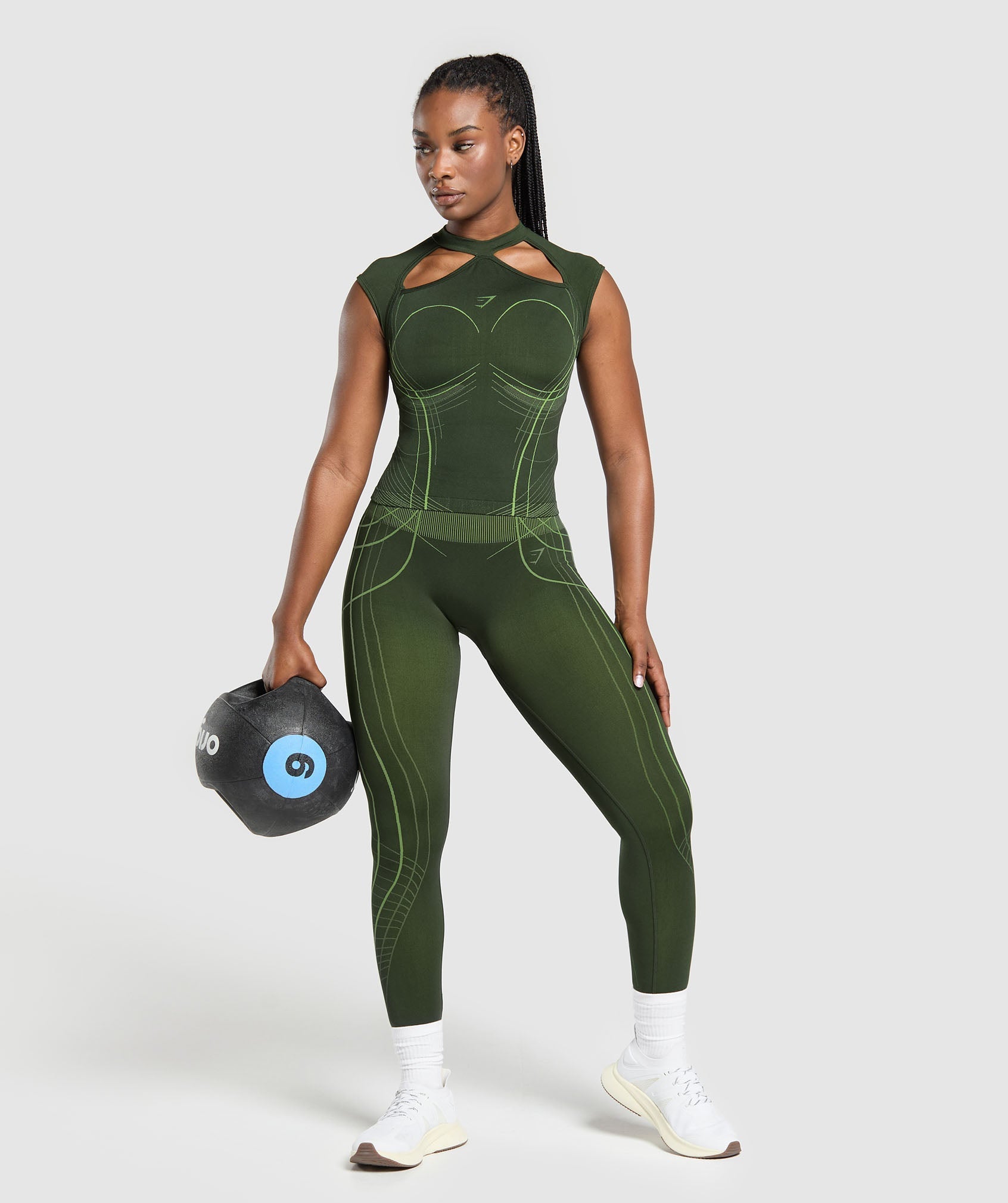 Gymshark Apex Seamless Midi T-Shirt - Trail Green/Energy Gelato Green