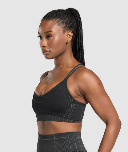 Gymshark Apex Seamless Strappy Sports Bra - Black/Graphite Grey