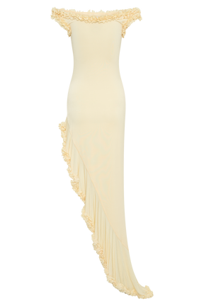 Arielle Off Shoulder Ruffle Midi Dress - Pastel Lemon