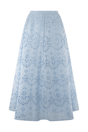 Arla Broderie Midi Skirt - Pale Cornflower Blue