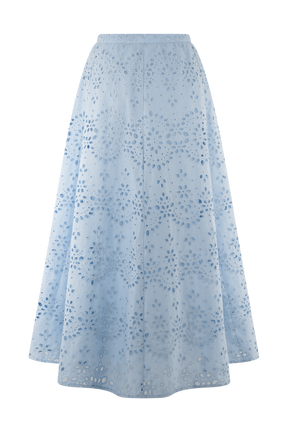 Arla Broderie Midi Skirt - Pale Cornflower Blue