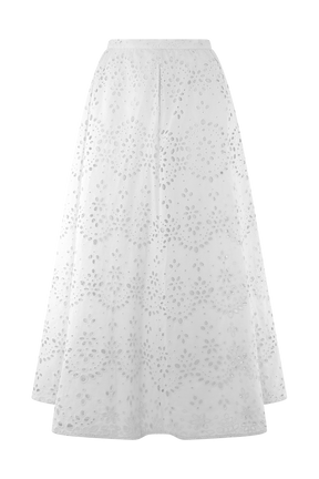 Arla Broderie Midi Skirt - White