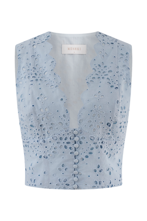 Arla Sleeveless Broderie Top - Pale Cornflower Blue