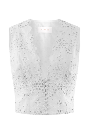 Arla Sleeveless Broderie Top - White