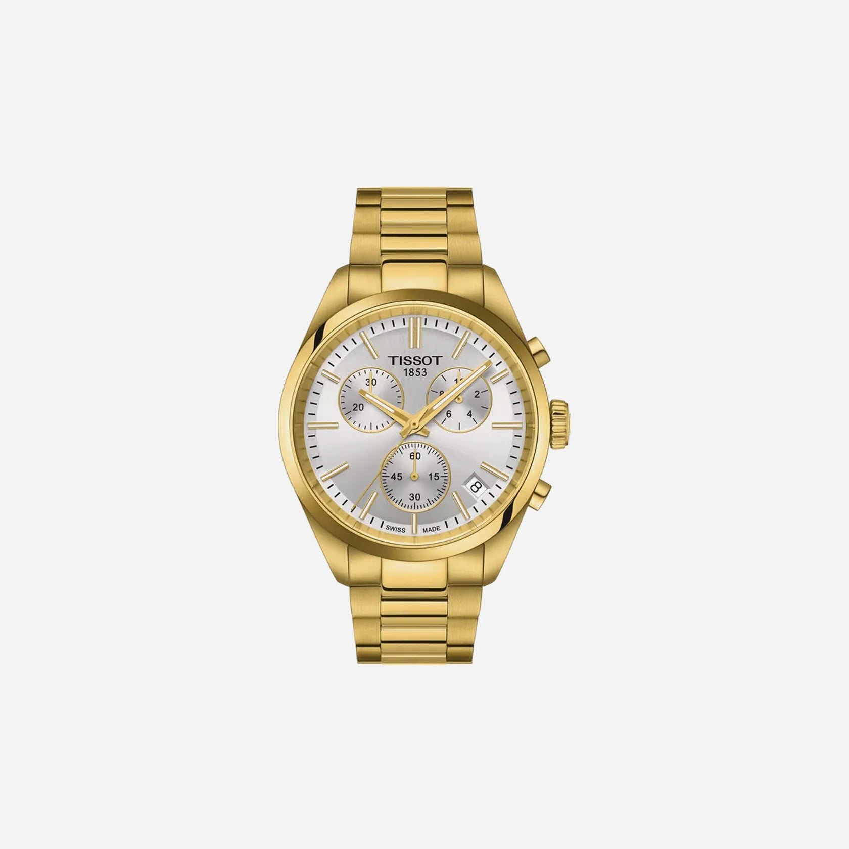 Tissot PR 100 Chronograph Silver Dial Yellow Gold PVD Stainless Steel Quartz Watch