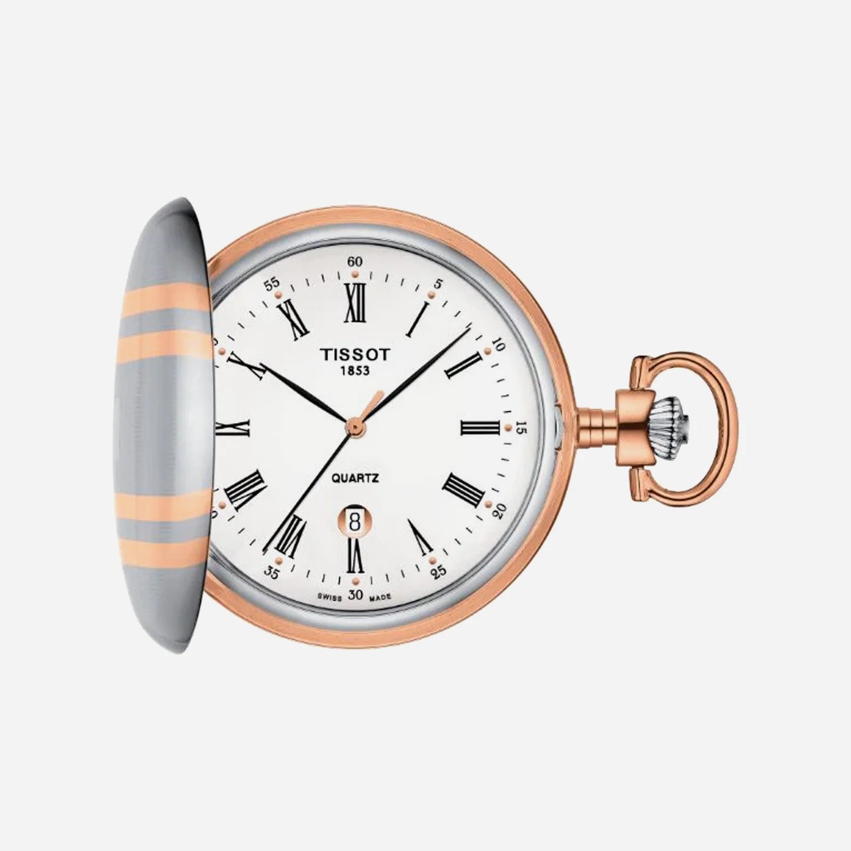 Tissot Savonnette White 48.5mm Dial Two Tone Rose Gold Stainless Steel Pocket Watch