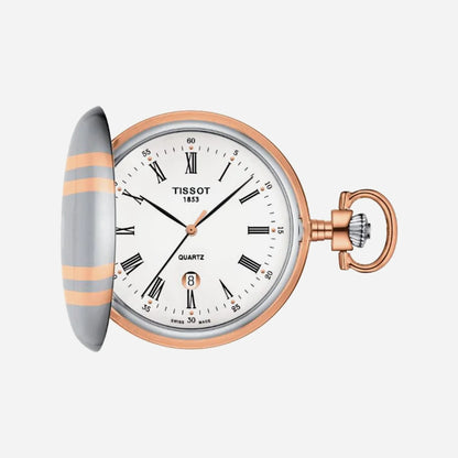 Tissot Savonnette White 48.5mm Dial Two Tone Rose Gold Stainless Steel Pocket Watch