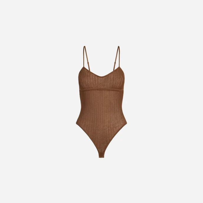 SKIMS Sheer Knit Cami Bodysuit Bison