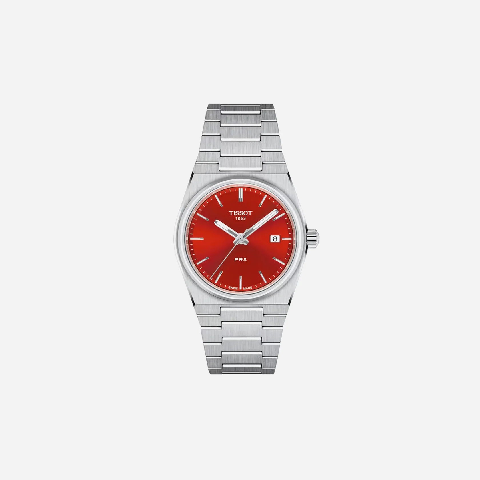 Tissot PRX Quartz 35mm Red Dial Grey Stainless Steel Watch