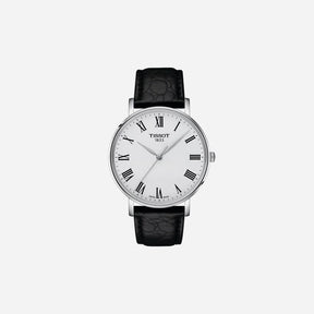 Tissot Everytime Silver Dial 40mm Black Leather Strap Quartz Watch