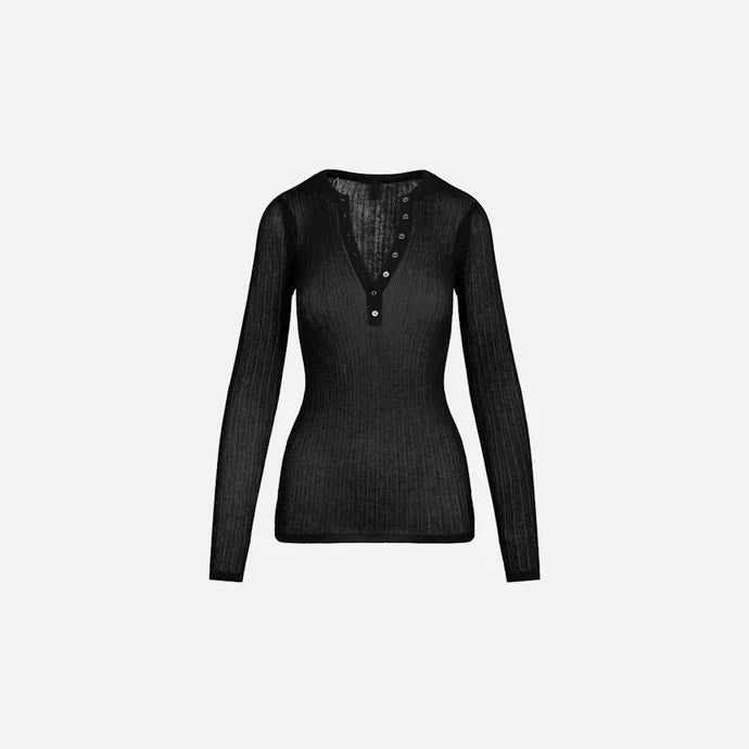 SKIMS Sheer Knit Long Sleeve Henley Onyx