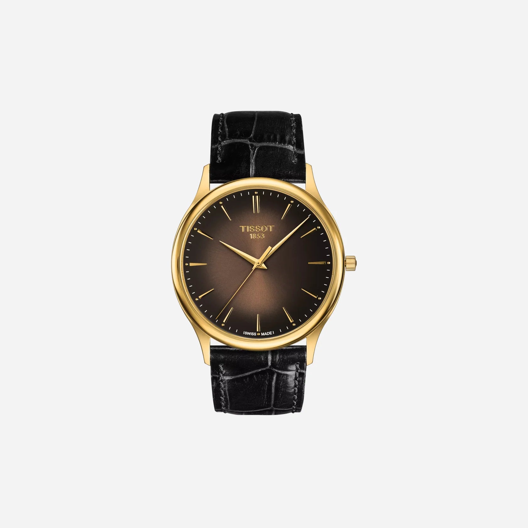 Tissot Excellence 18K Gold Graded Brown-Black Dial Black Leather Strap Watch