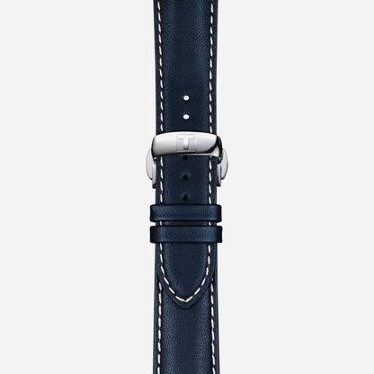 Tissot Gentleman Powermatic 80 Silicium Solid 18K Gold Bezel Blue Dial 40mm Blue Leather Strap Automatic Watch