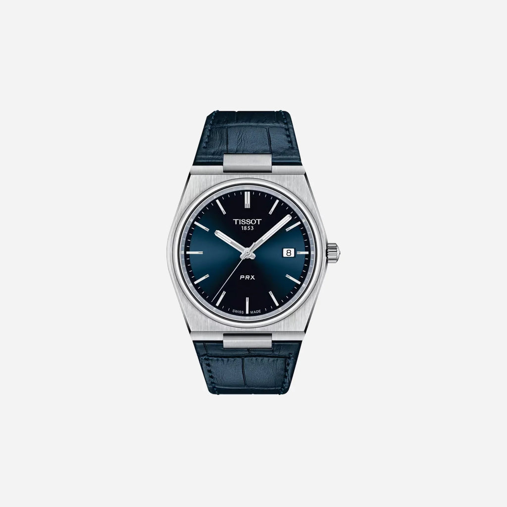 Tissot PRX Blue Dial 40mm Stainless Steel Quartz Watch with Leather Strap
