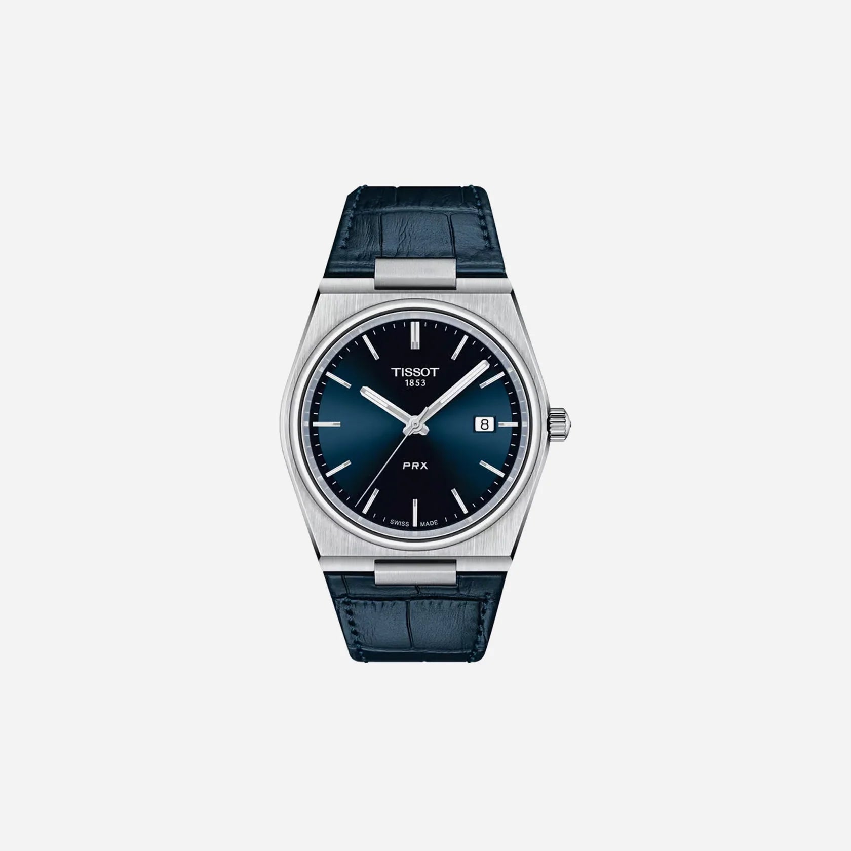 Tissot PRX Blue Dial 40mm Stainless Steel Quartz Watch with Leather Strap