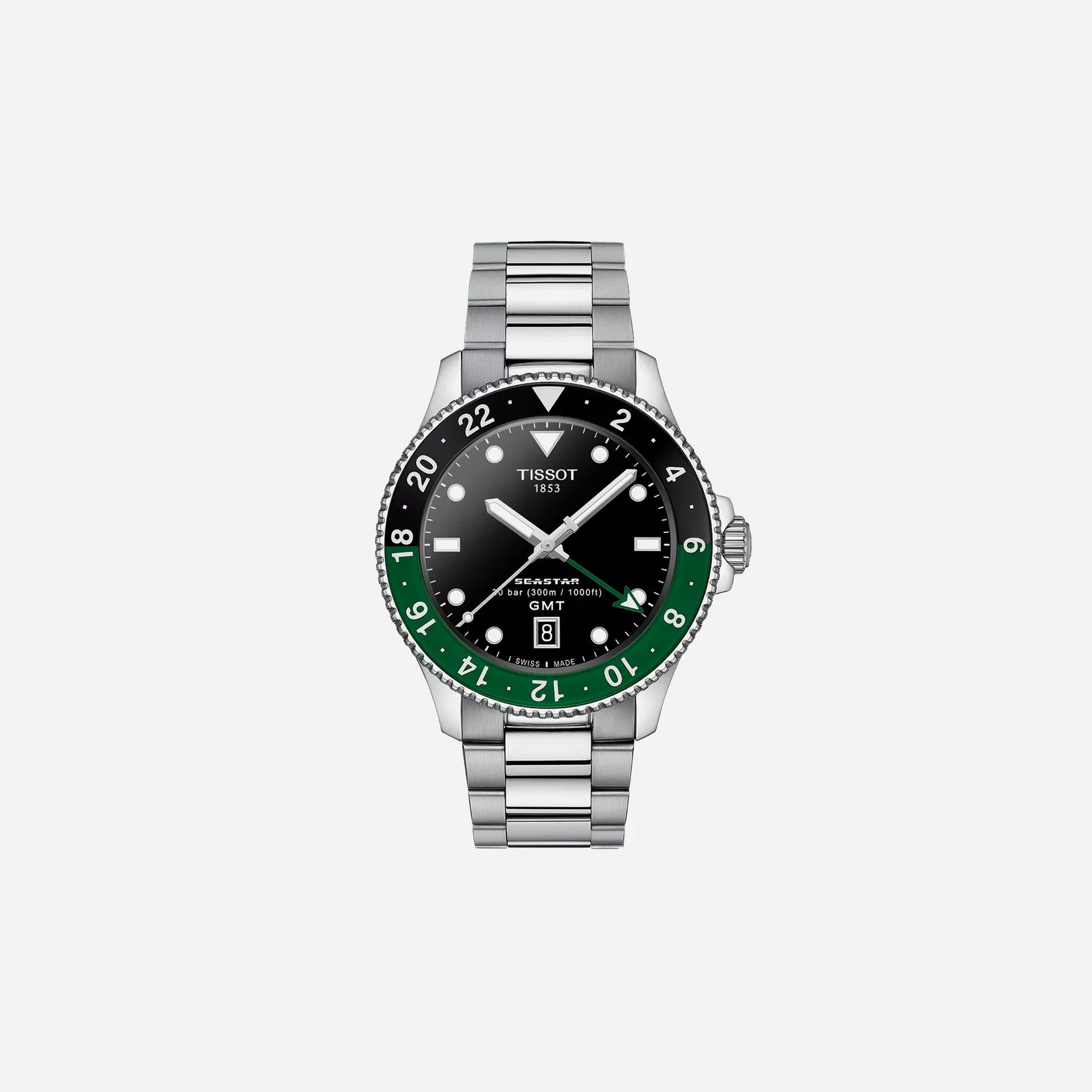 Tissot Seastar 1000 Quartz GMT Black Dial Stainless Steel Bracelet 40mm